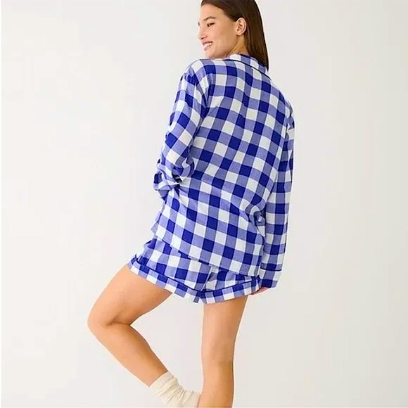 J. Crew Blue Buffalo Plaid Button Down Pajama Top - Picture 2 of 12